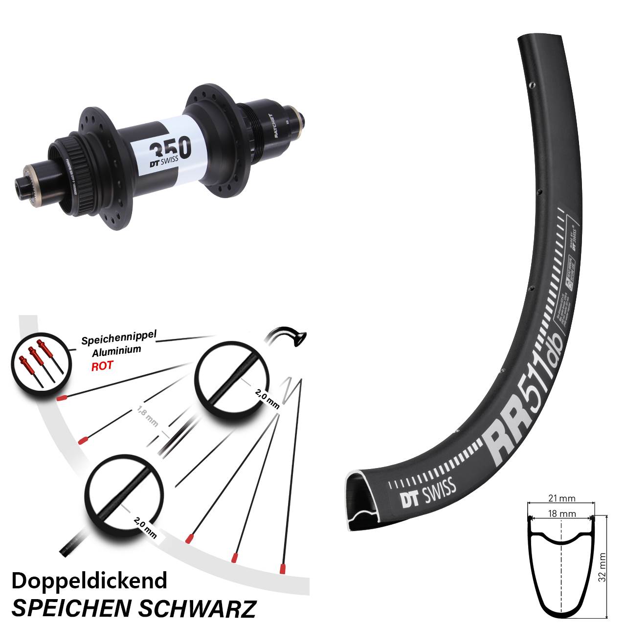 Hinterrad Centerlock 28 Zoll DT Swiss RR 511-350 SRAM XD für Schnellspanner