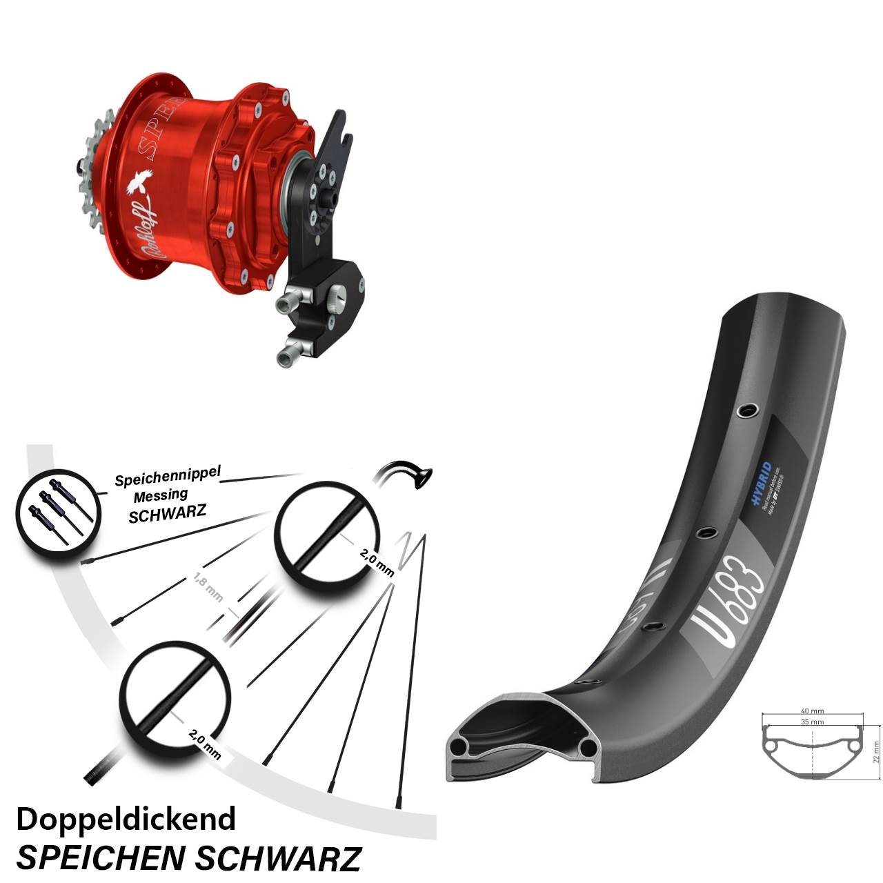27,5 Zoll DT Swiss U 683 Rohloff Speedhub 500/14 CC DB OEM2 rot