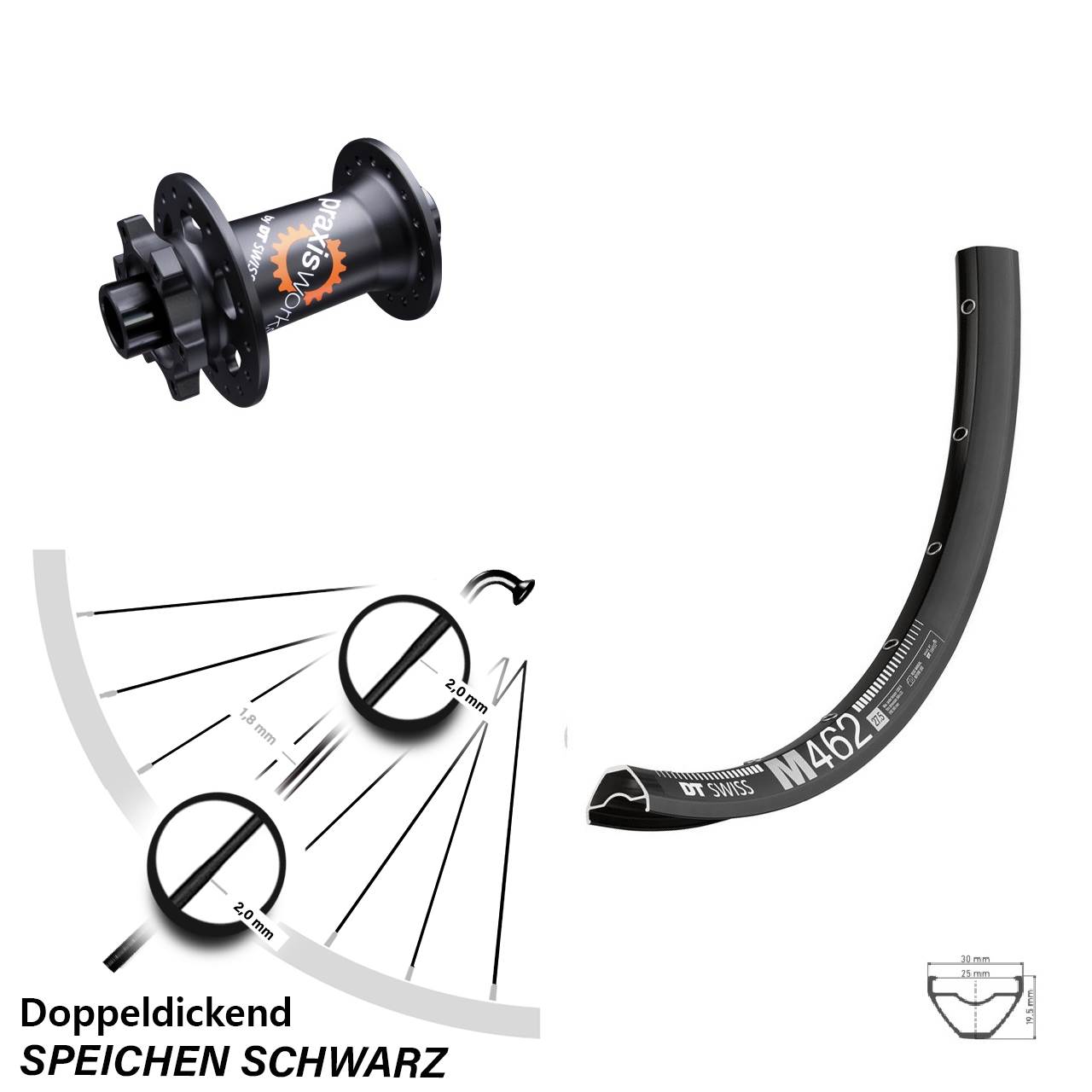 27,5 Zoll DT Swiss M462-350 Vorderrad 6-Loch 15x100