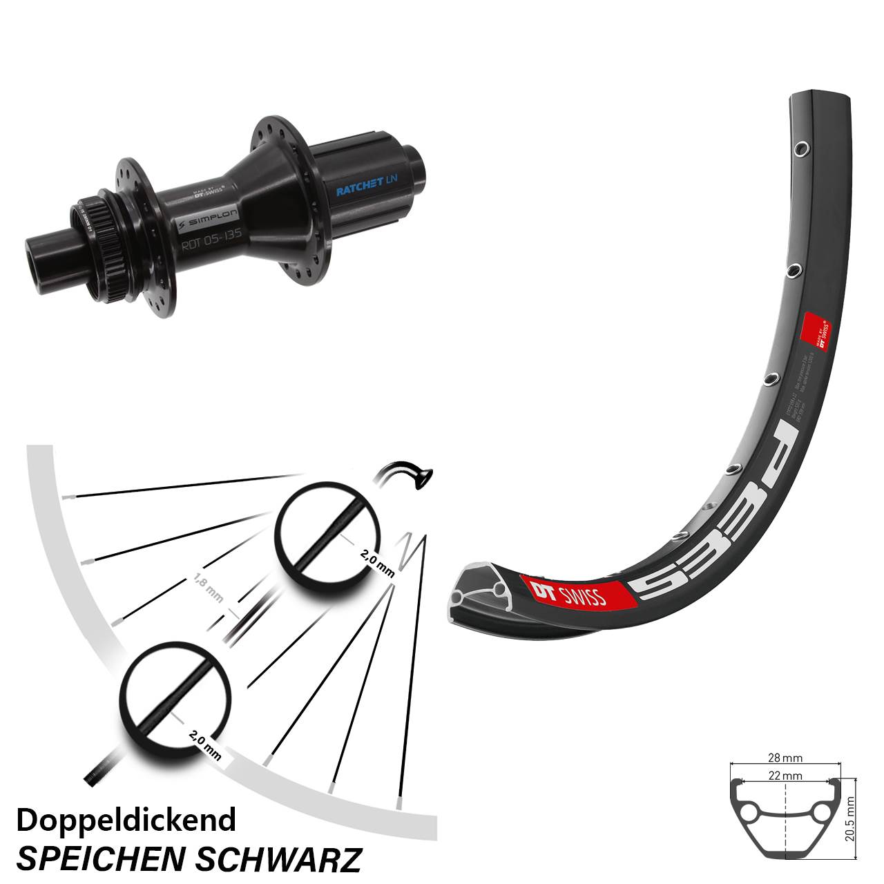 26 Zoll DT Swiss 533d-370 Hybrid Disc Hinterrad 12x142 8-11 fach