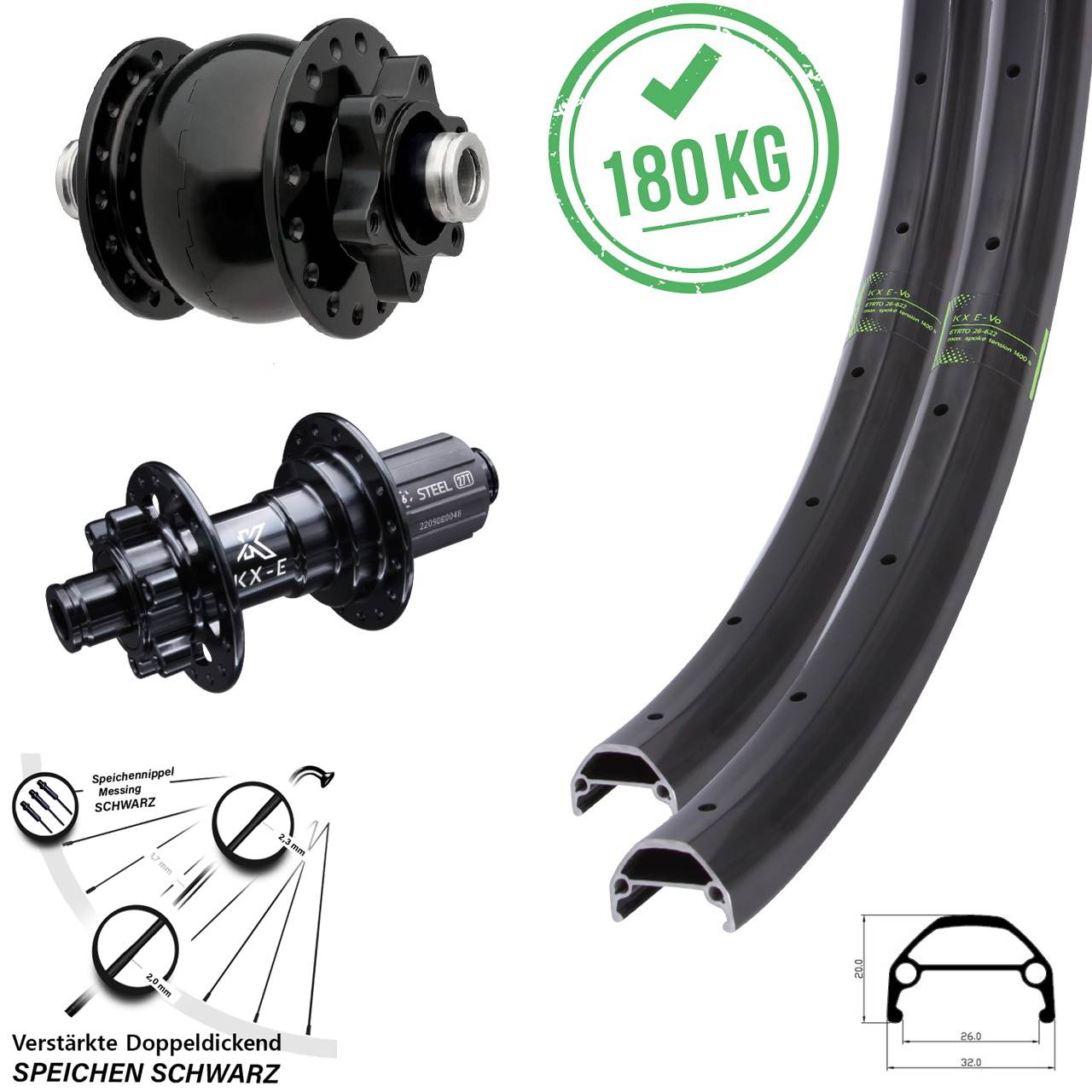 Laufradsatz 20/28/29 Zoll KX-Evo 6-Loch 12x100/142 SON 28 Dynamo HG KX-E 8-12 fach