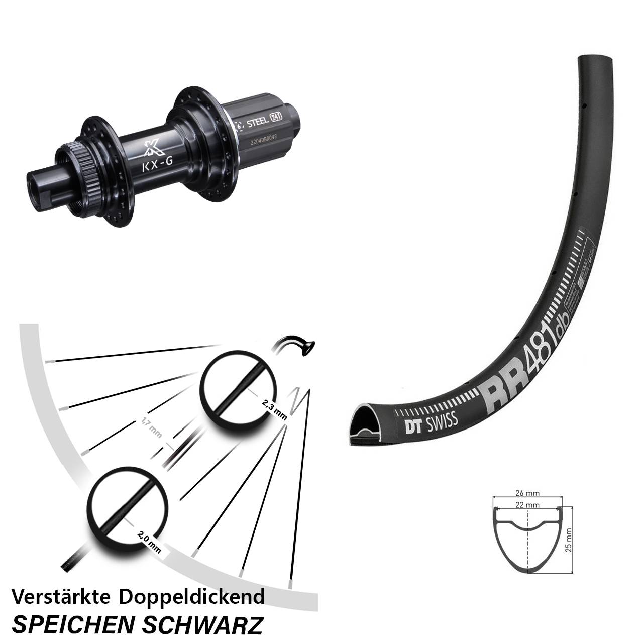 28 Zoll Hinterrad Road Disc KX-GS 12x142 Centerlock DT Swiss RR 481 DB Shimano 8-12 fach