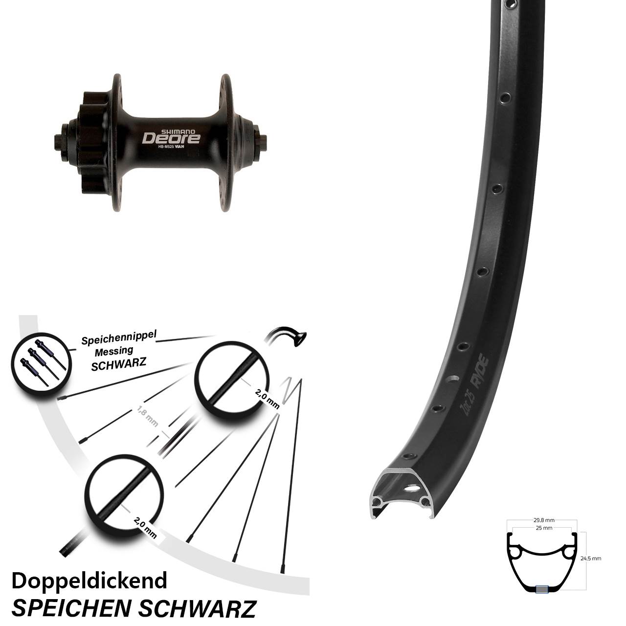 Disc Vorderrad für Schnellspanner 28 Zoll Ryde ZAC 25 Shimano Deore