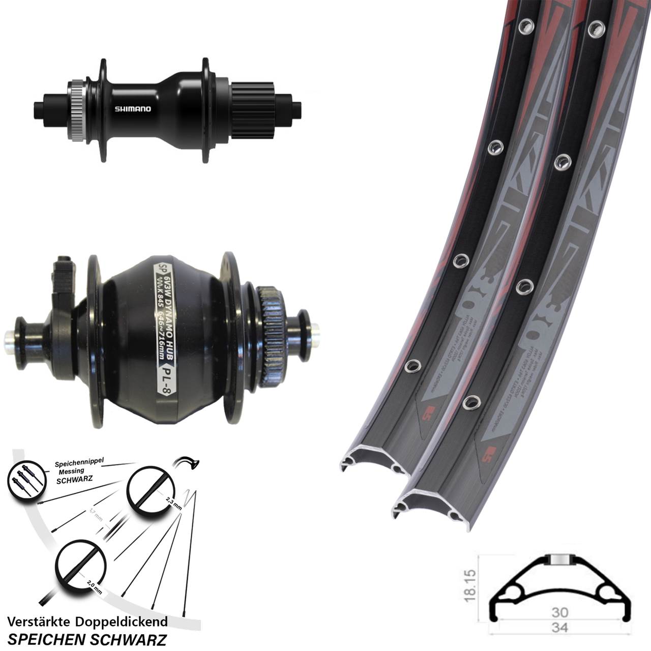 Rodi TRYP 30 Shimano FH-QC500 Shutter PL-8 29 Zoll Centerlock Laufradsatz QR Micro Spline