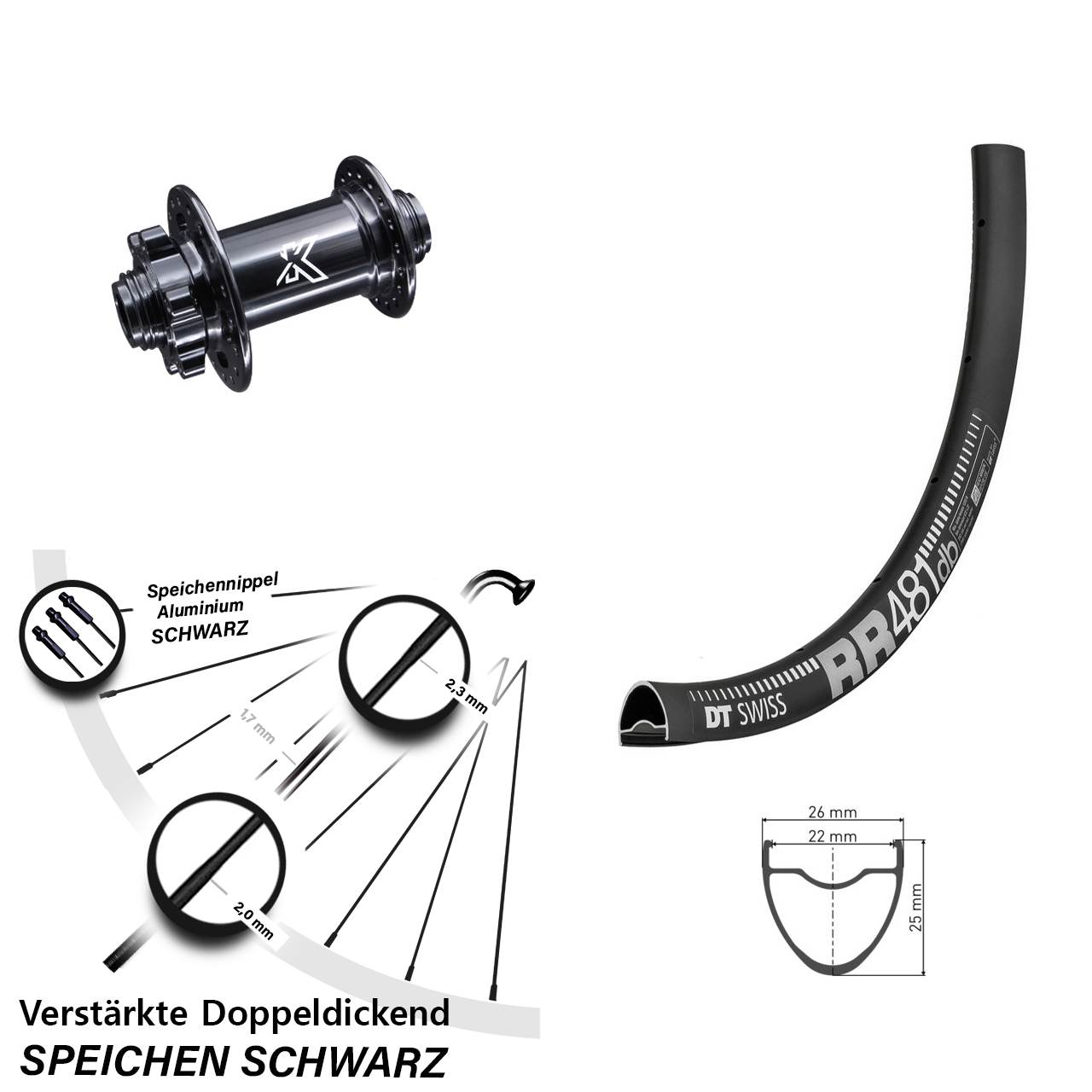 Vorderrad 6-Loch 15x100 28 Zoll DT Swiss RR481 KX-M