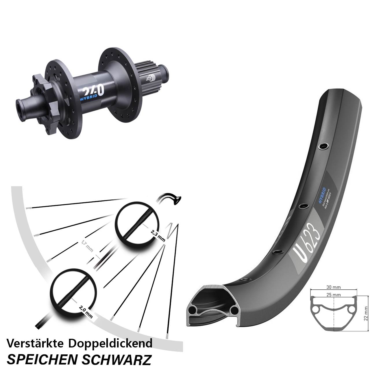 28/29 Zoll DT Swiss U623-240 Hybrid 6-Loch Hinterrad 12x148 Boost Micro Spline