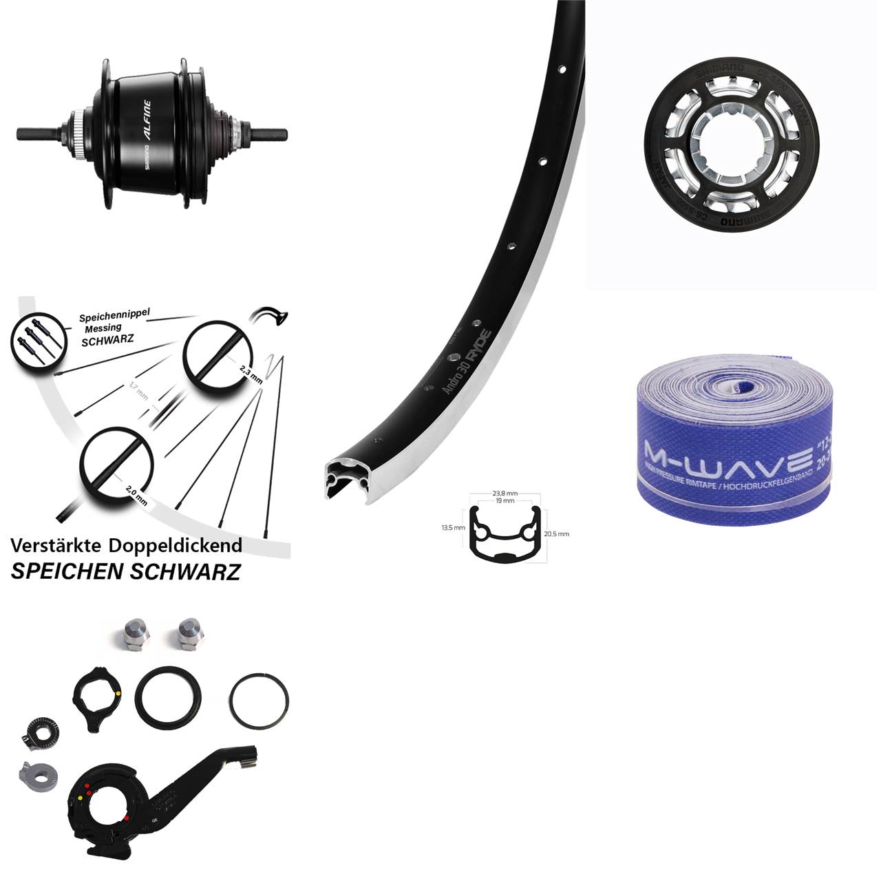 28 Zoll Ryde Andra 20 Shimano Alfine 8 Gang Hinterrad für Felgenbremse