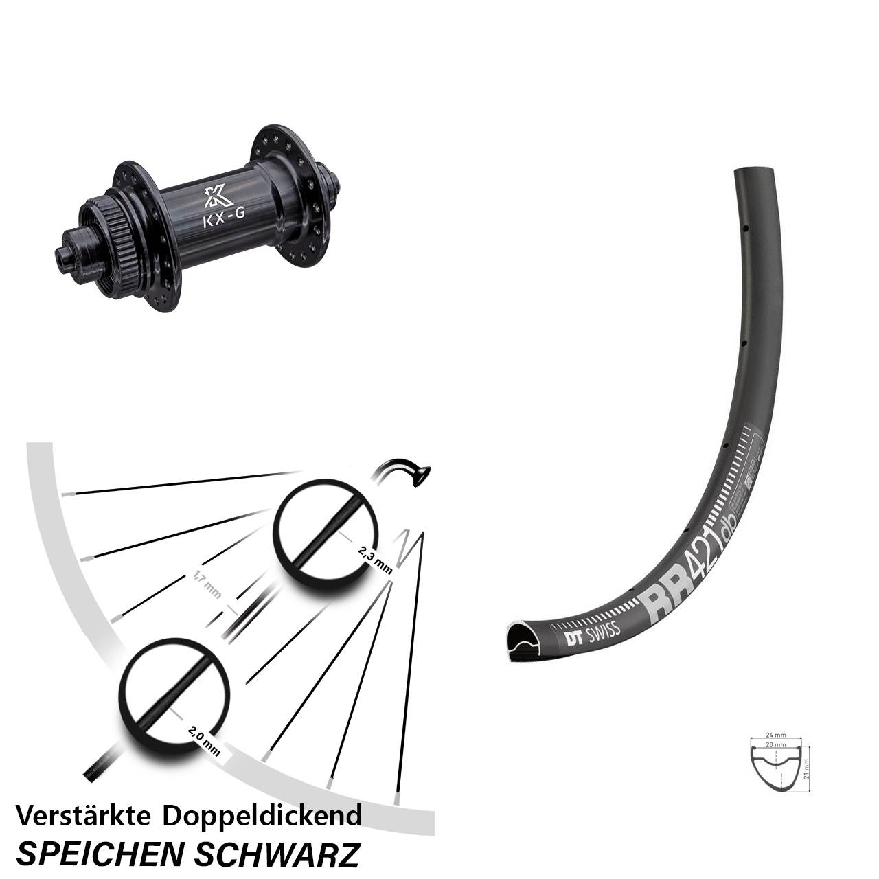 28 Zoll DT Swiss RR421 KX-G Disc Laufrad für Schnellspanner