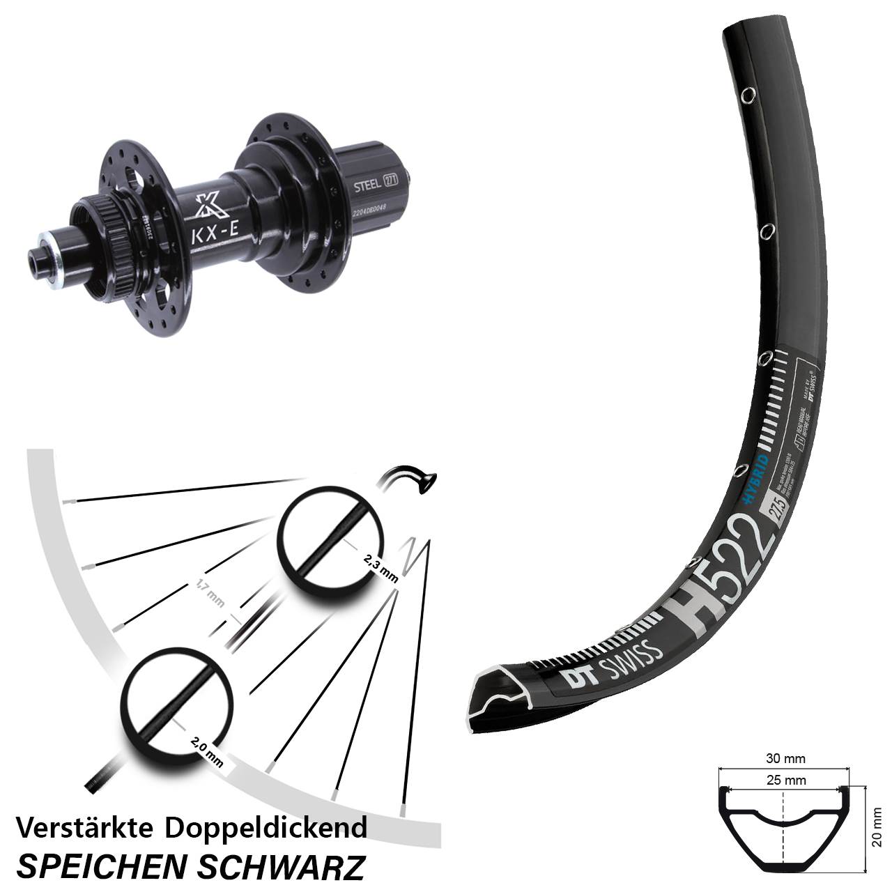 DT Swiss H 522 KX-E Heavy Duty 650B Disc Hinterrad QR Boost 8-12 fach