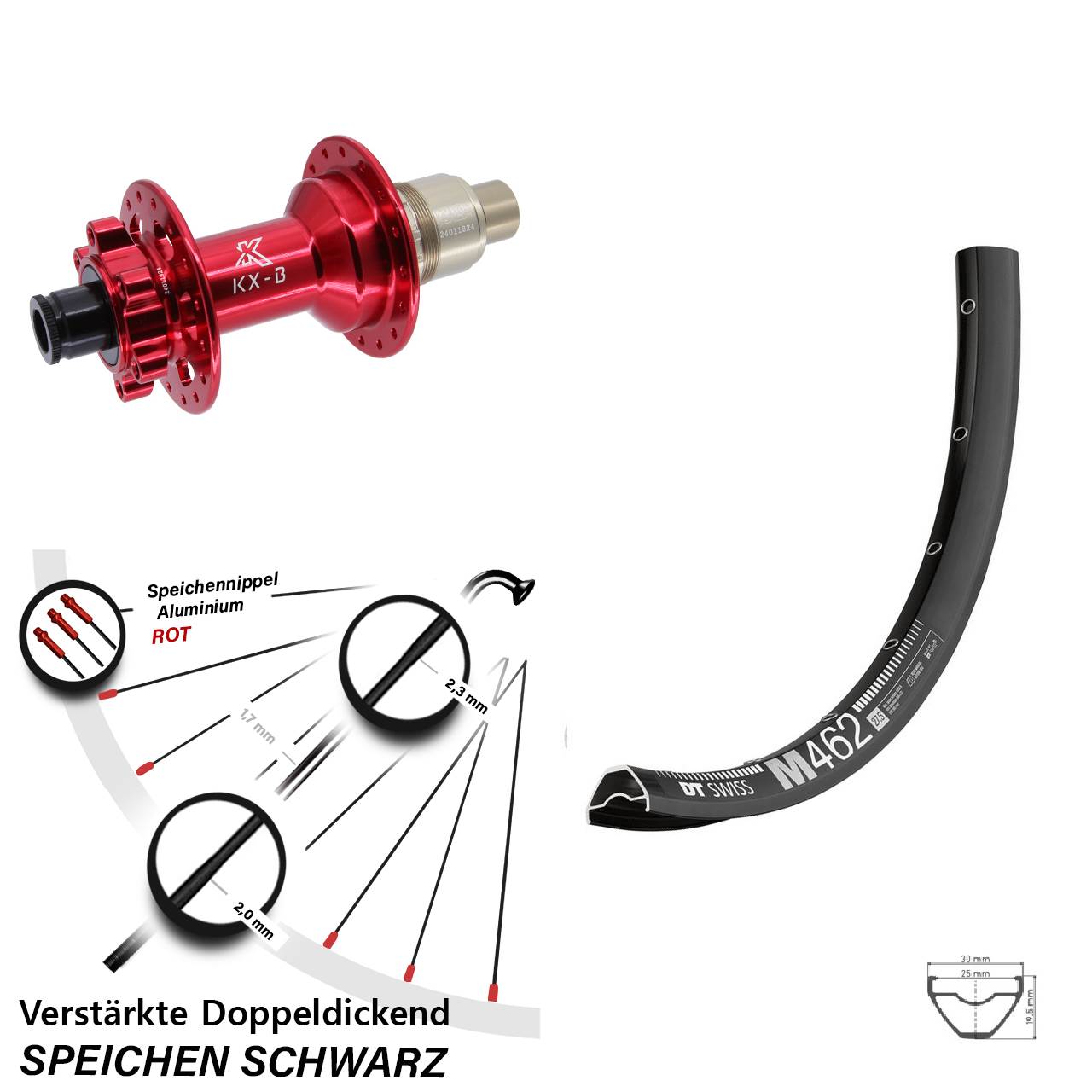 650B DT Swiss M462 KX-B rot Boost 6-Loch 12x148 Hinterrad XD