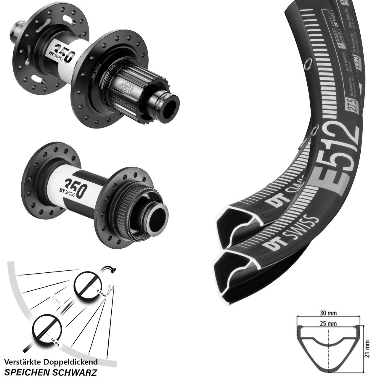 Disc Laufradsatz Boost 29 Zoll DT Swiss E 512-350 DT Swiss 350 DEG72 Shimano Micro Spline