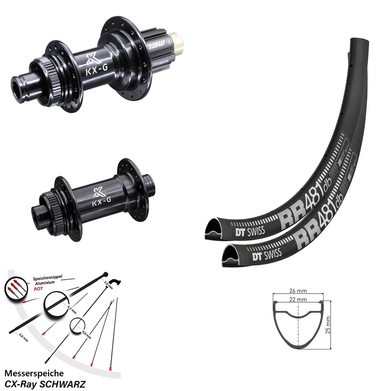 28 Zoll Laufradsatz DT Swiss RR 481 Steckachse KX-R schwarz Campagnolo N3W CX-Ray