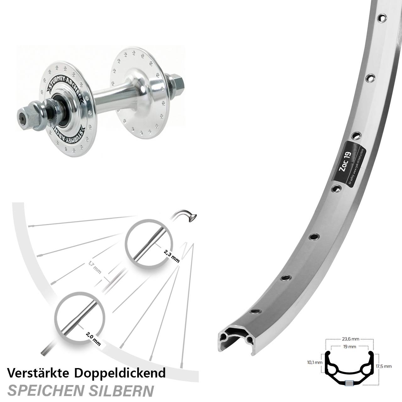 Vorderrad Vollachse 26 Zoll Ryde Zac 19 Sturmey Archer HBT30-F