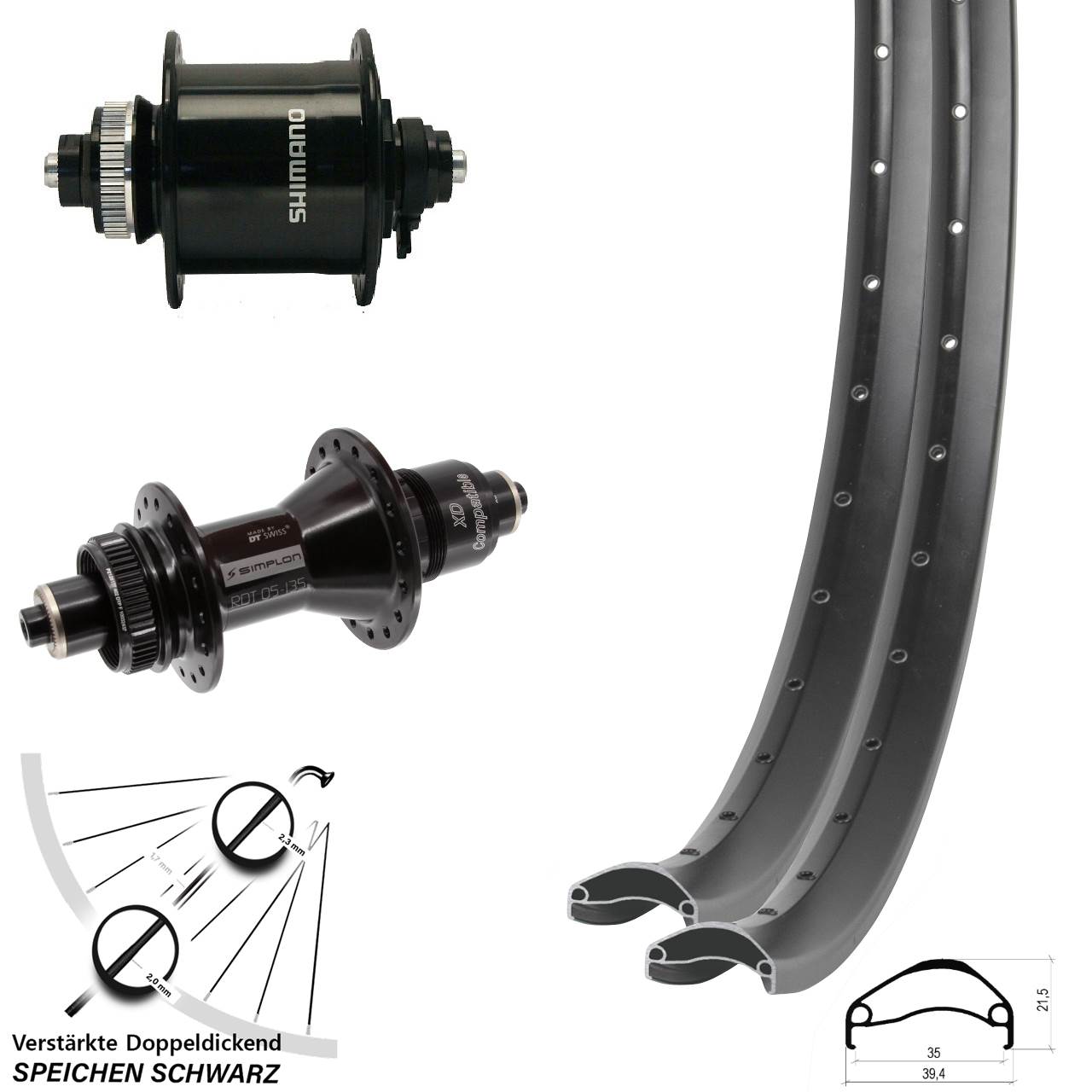 29 Zoll Ambrosio E35 DT Swiss 370 Shimano DH-UR700-3D Disc Laufradsatz QR XD 11-12 fach