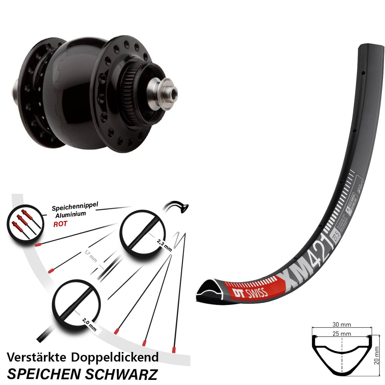 Disc Vorderrad mit Nabendynamo QR 29 Zoll DT Swiss XM 421 SON 28