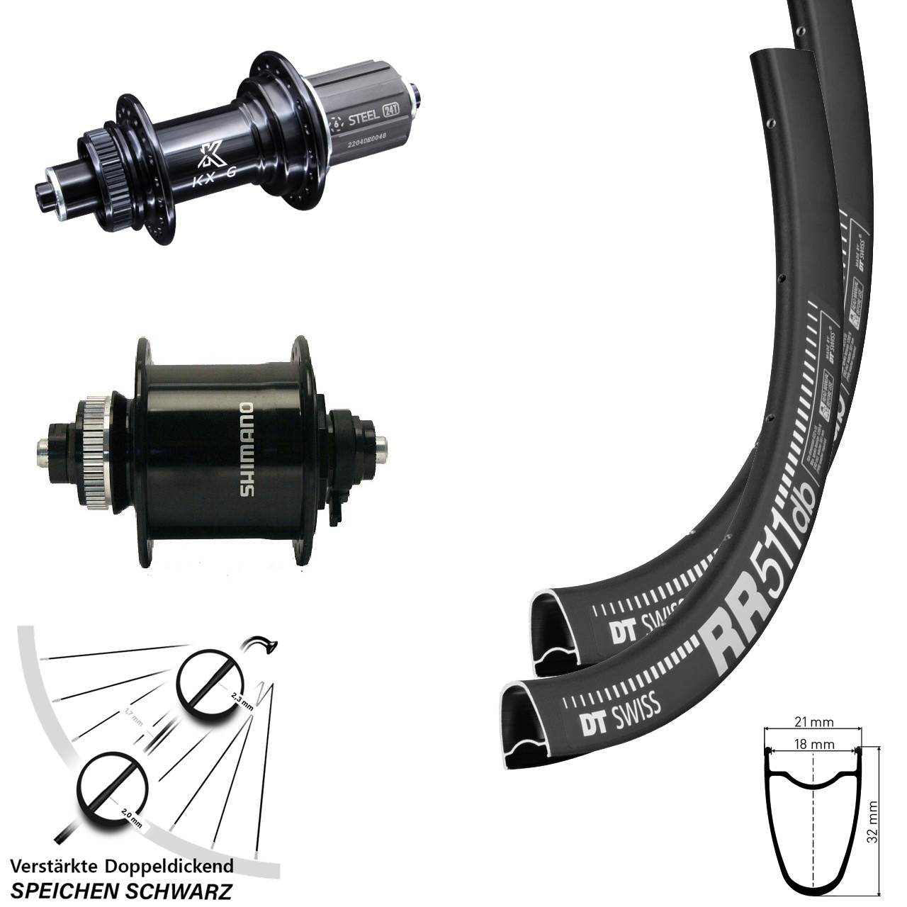 Laufradsatz QR 28 Zoll DT Swiss RR 511 KX-GS Shimano DH-UR700-3D 8-12 fach HG