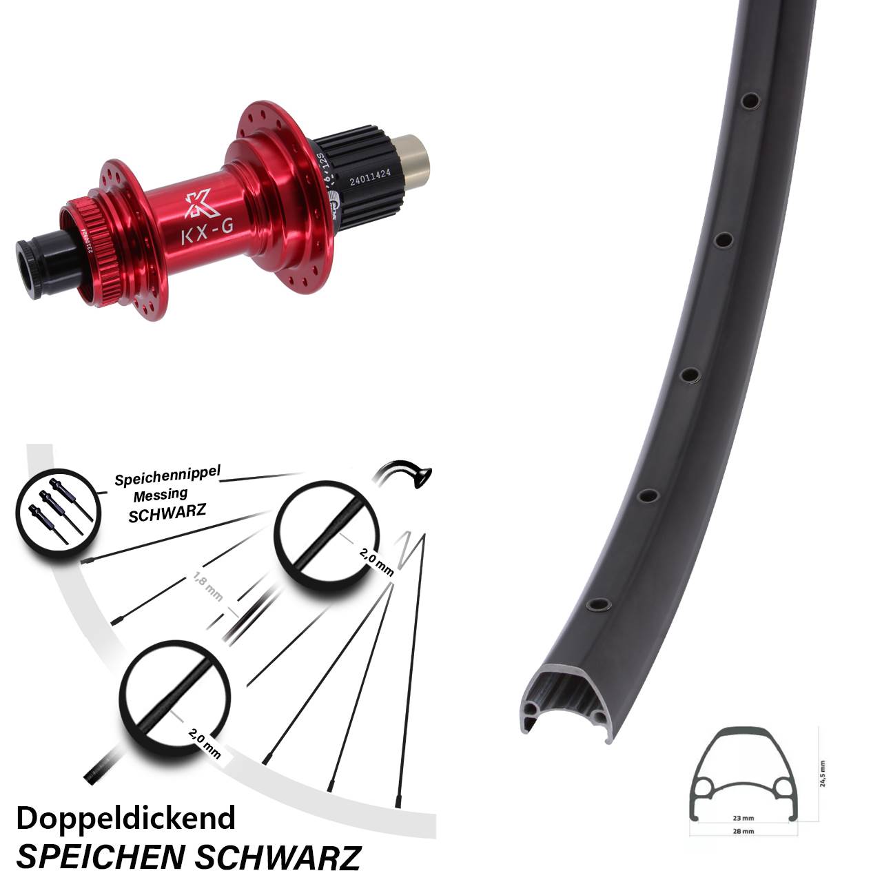 Hinterrad 28 Zoll Ambrosio Sport KX-G rot Micro Spline 12x142