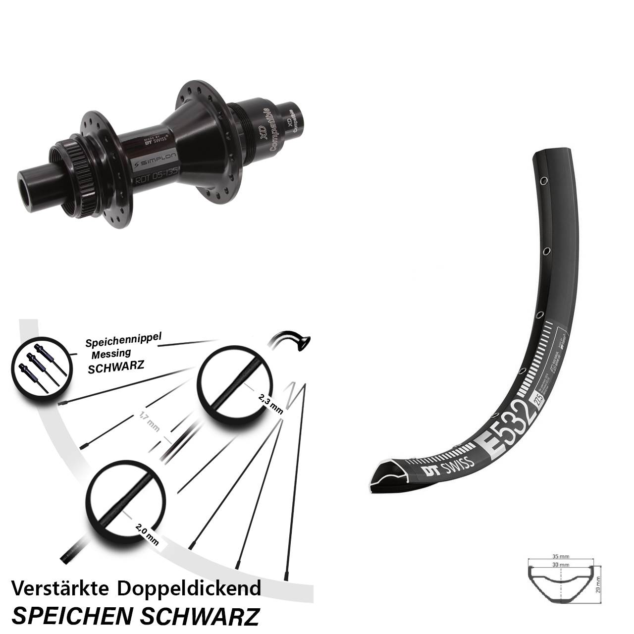 Disc Laufrad 12x142 27,5 Zoll DT Swiss E532 DT Swiss 370 XD
