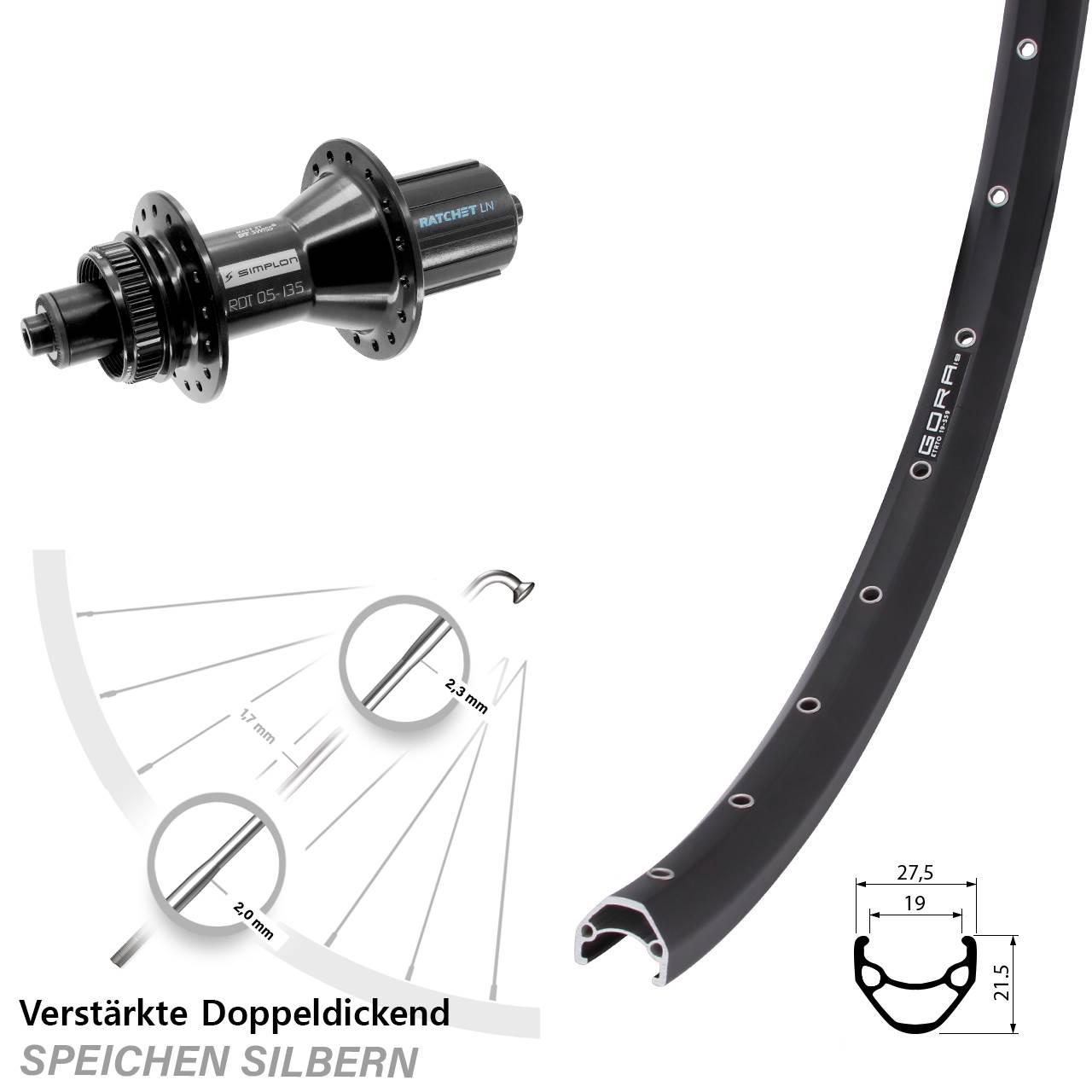 Gora 19 DT Swiss 370 Hybrid 28/29 Zoll Centerlock Hinterrad für Schnellspanner 8-11fach HG