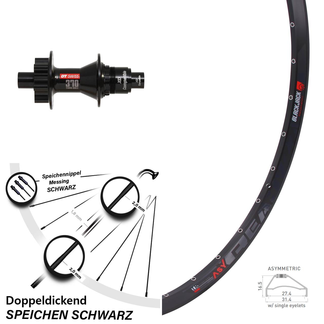 Rodi Ready 27 Disc-Hinterrad 27,5 Zoll DT Swiss 370 Sram XD 6-loch 12x142 mm