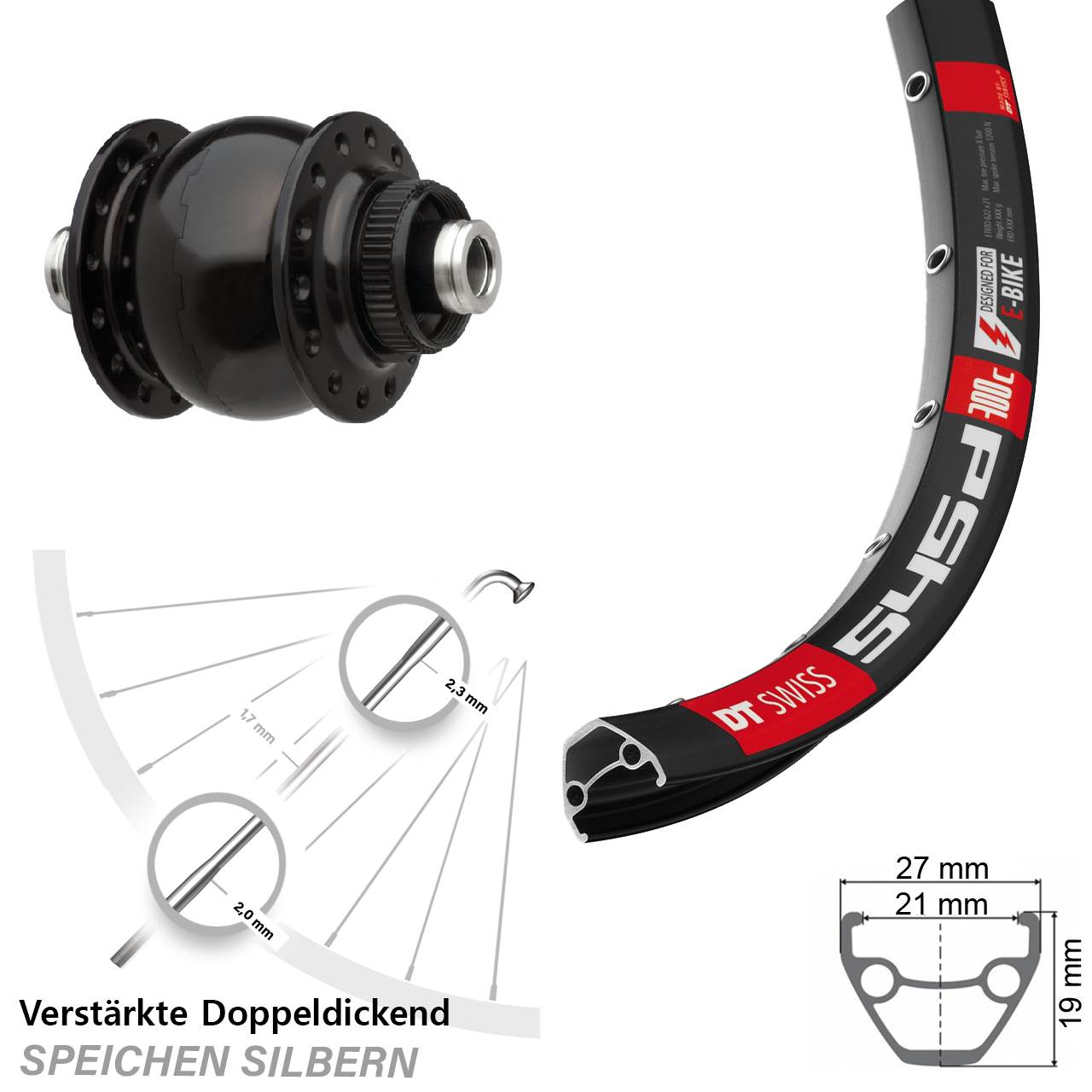 SON delux DT Swiss 545d 28 Zoll Centerlock Dynamovorderrad 12x100