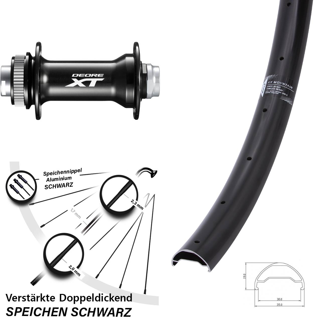 Boost Disc Vorderrad 15x110 29 Zoll KX Mountain TR Shimano Deore XT HB-M8010-B