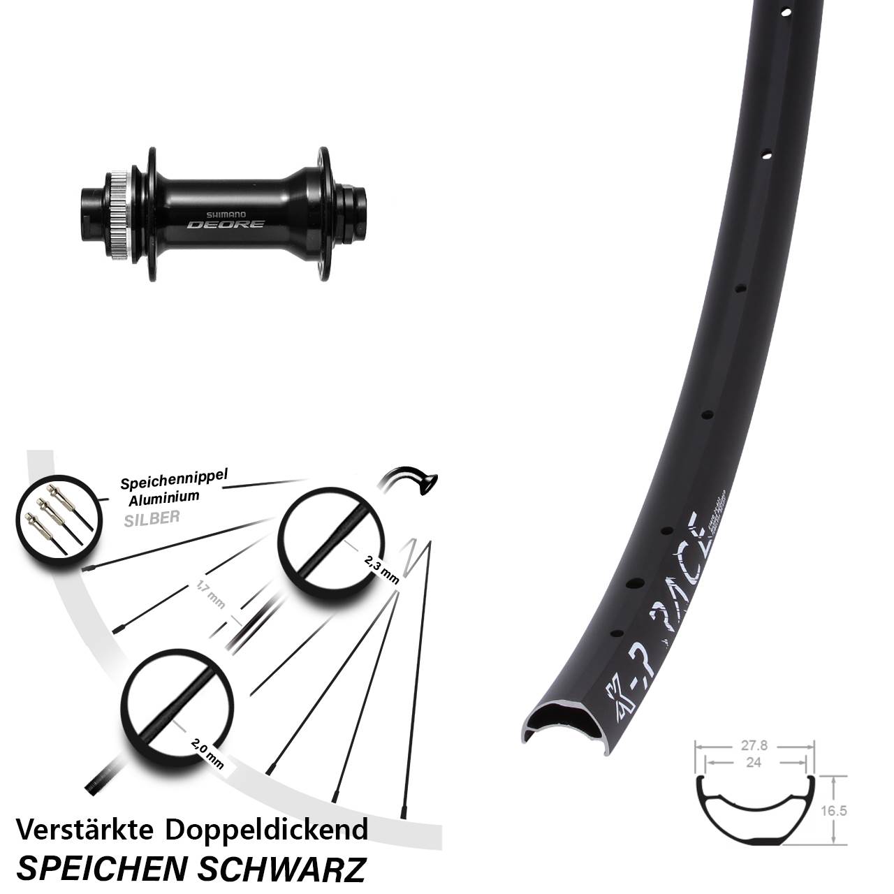 28-29 Zoll KX-R Race Shimano Deore Disc Vorderrad 15x110 Boost