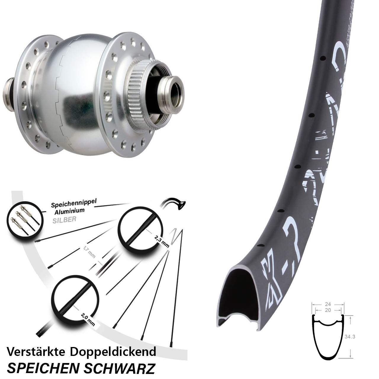 Nabendynamo-Vorderrad Centerlock 29 Zoll KX-R Road SON delux 12x100