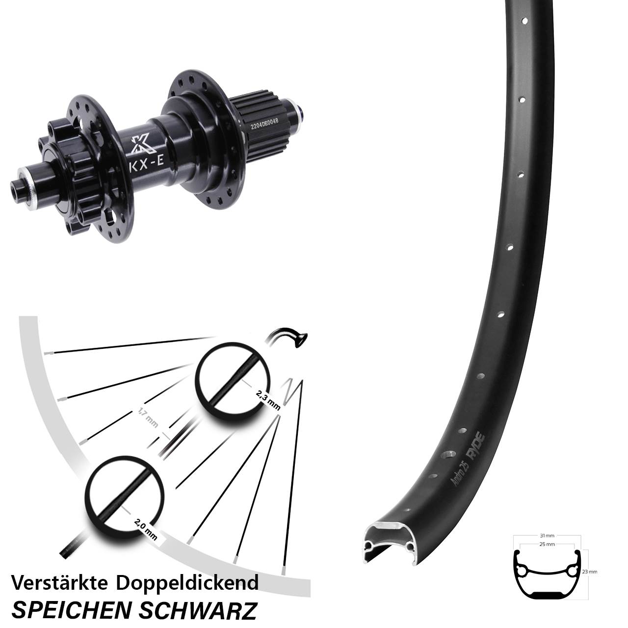 28 Zoll Ryde Andra 25 KX-E Hinterrad 6-Loch QR Micro Spline