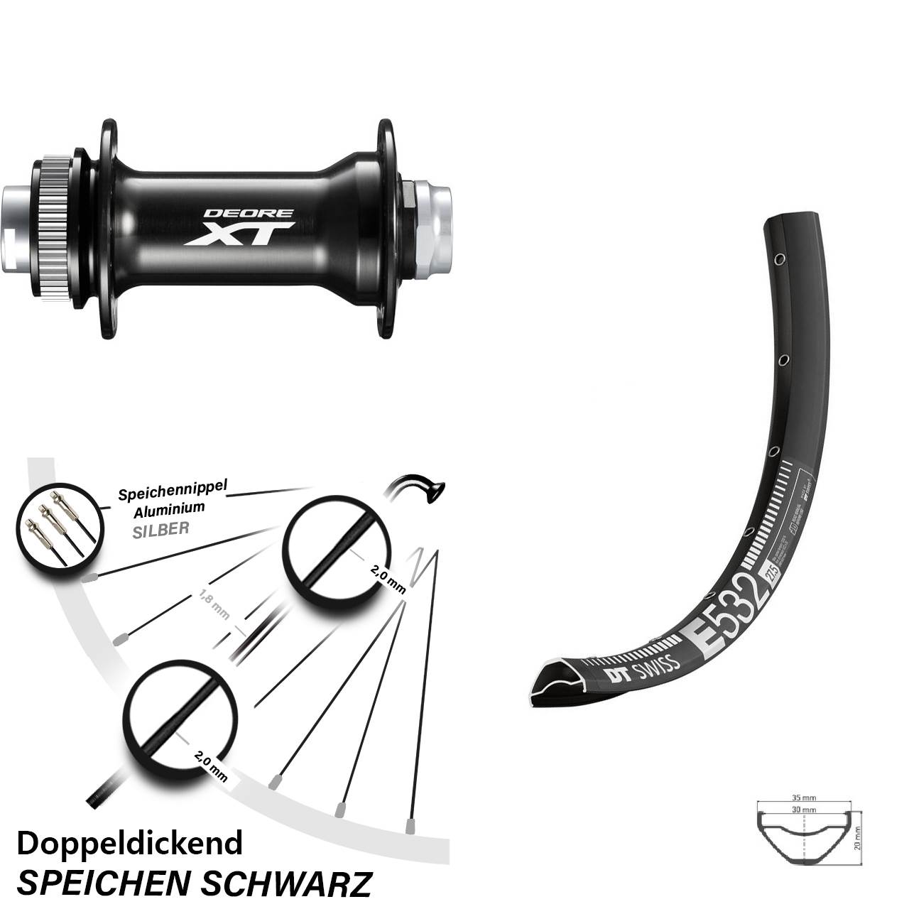 29 Zoll DT Swiss E 532 Shimano HB-M8010-B Disc Vorderrad 15x110 Boost