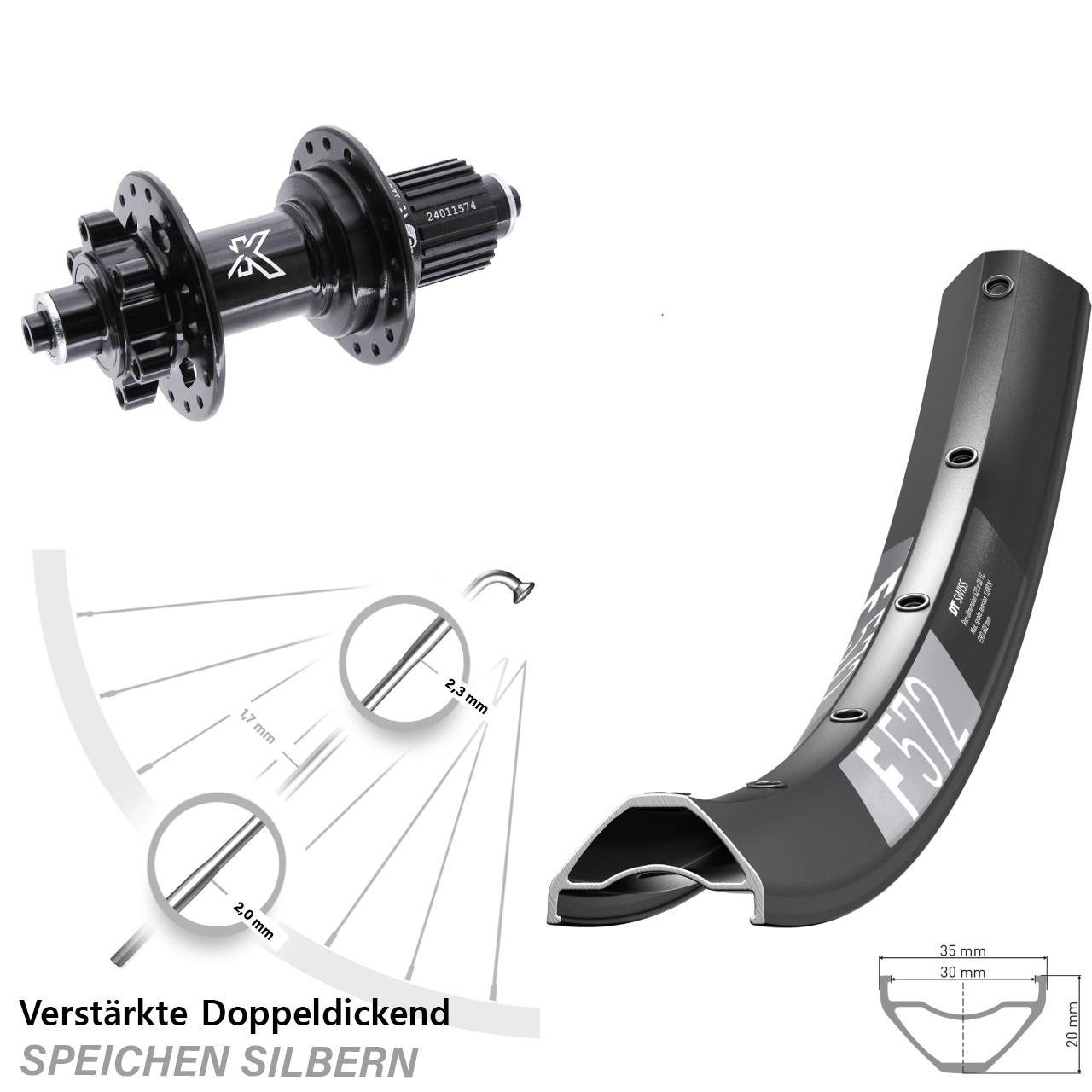 29 Zoll DT Swiss F 572 KX-M Disc Laufrad QR Shimano Micro Spline