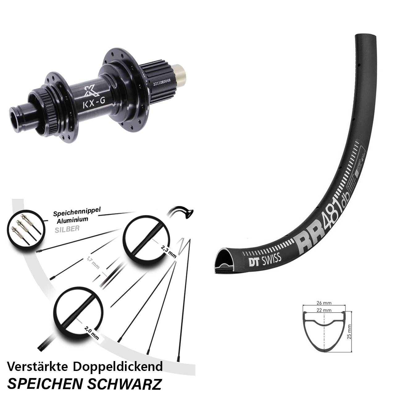 DT Swiss RR481 KX-G Steckachse 28 Zoll Disc Hinterrad 12x142 Micro Spline