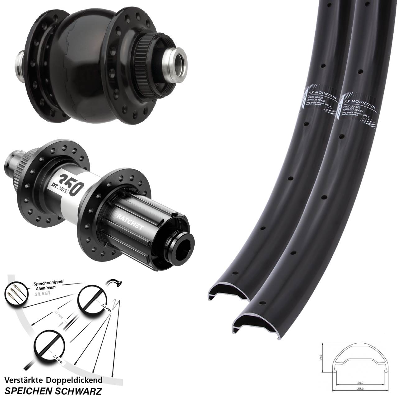 29 Zoll KX Mountain SON 28 DT Swiss 350 HG Centerlock Laufradsatz 12x100/142