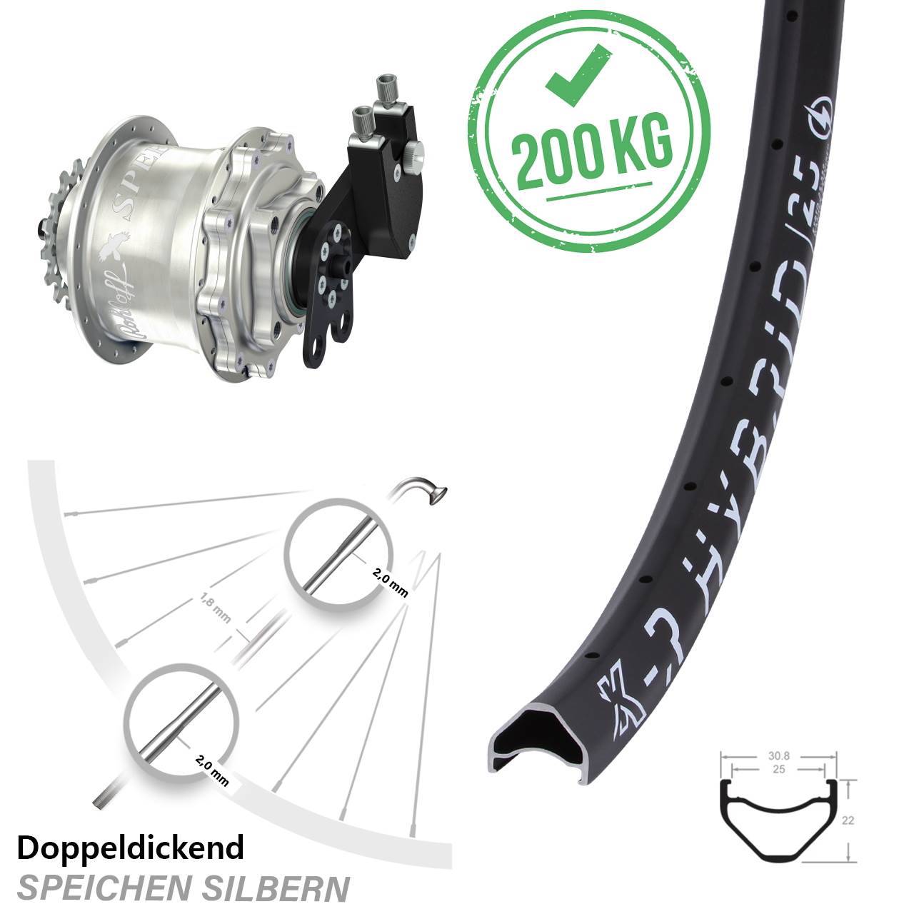 KX-R Hybrid 25 Rohloff Speedhub CC DB 26 Zoll Disc Hinterrrad