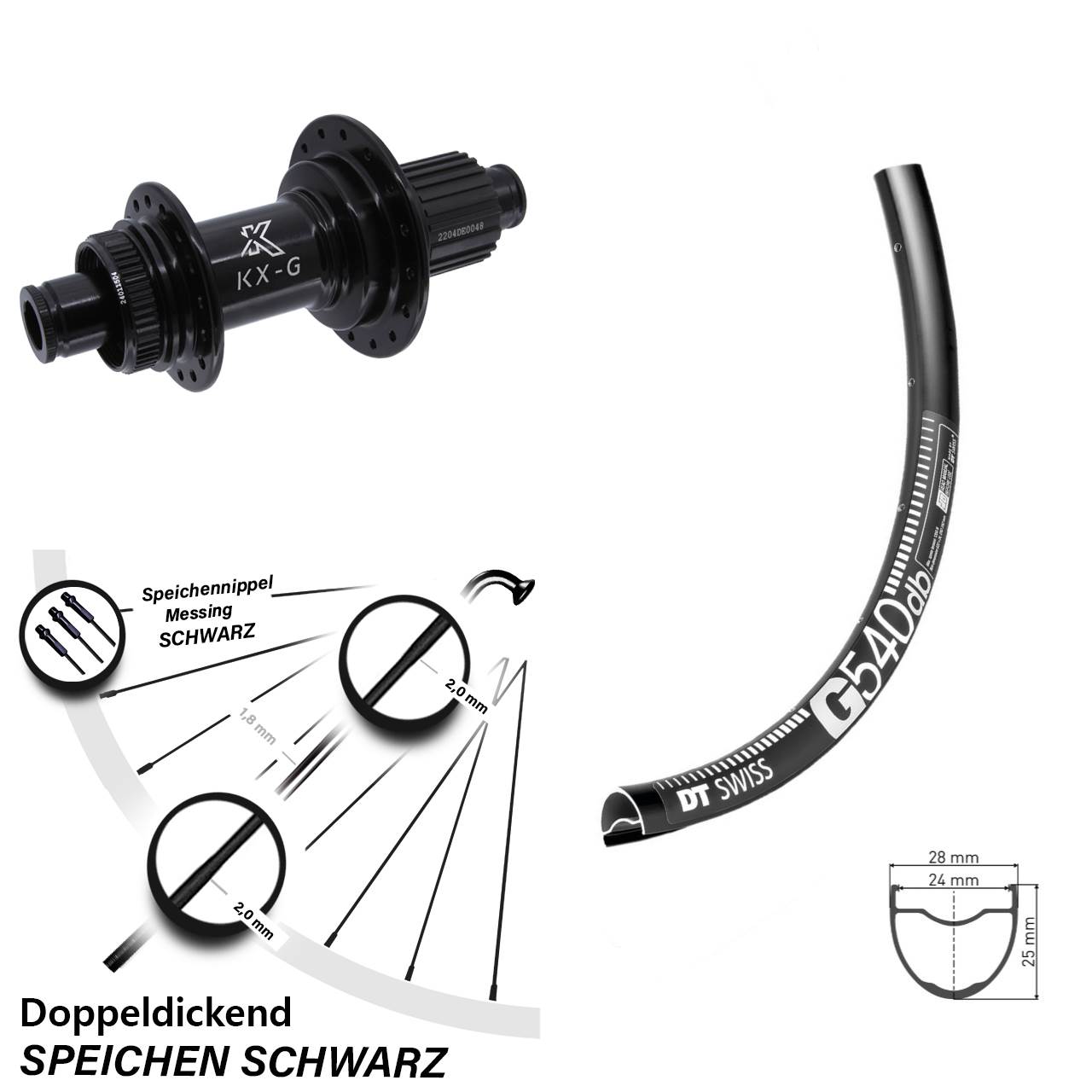 DT Swiss G 540 28 Zoll Hinterrad KX-GS Micro Spline 12x142