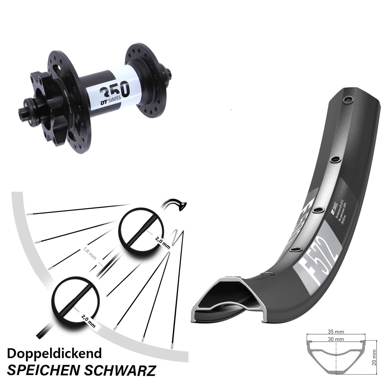 27,5 Zoll DT Swiss F572-350 6-Loch Vorderrad QR