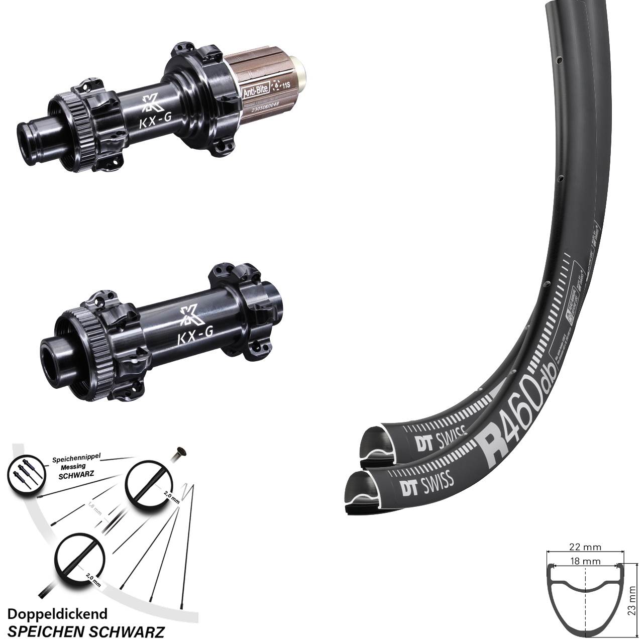 Laufradsatz Road KX-G Straightpull DT Swiss R 460 Steckachse Shimano HG 28 Zoll