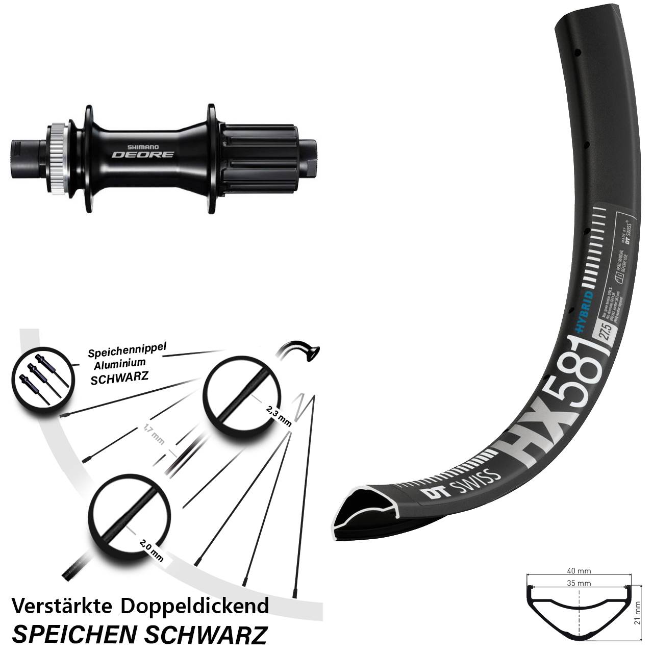 DT Swiss HX 581 Shimano Deore 27,5 Zoll Hinterrad Centerlock 12x148 8-11 fach HG
