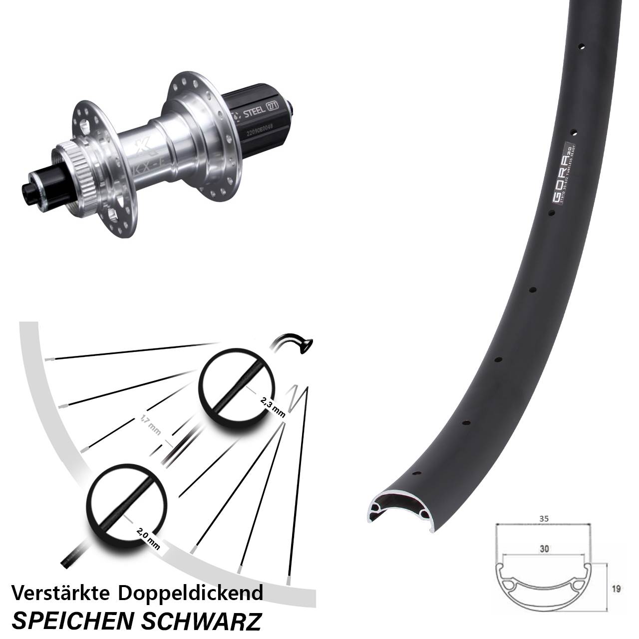 Gora 30 KX-E 20 Zoll Disc Hinterrad für Schnellspanner 8-12 fach