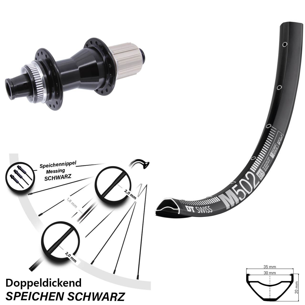 DT Swiss M 502 Novatec CL-142 27,5 Zoll Centerlock Hinterrad 12x142 8-12 fach