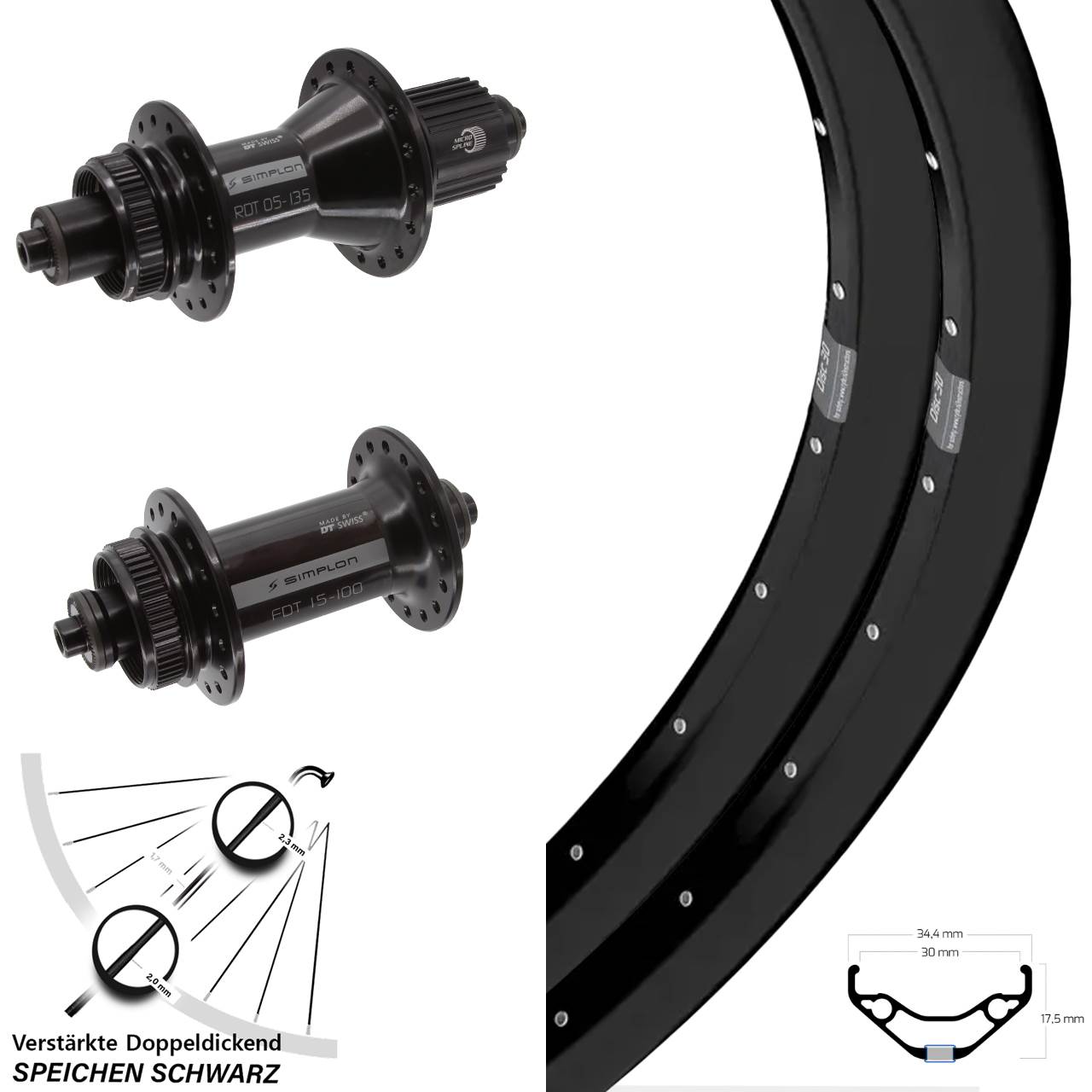 Laufradsatz Centerlock QR 29 Zoll Ryde Disc 30-370 DT Swiss 370 Hybrid Micro Spline