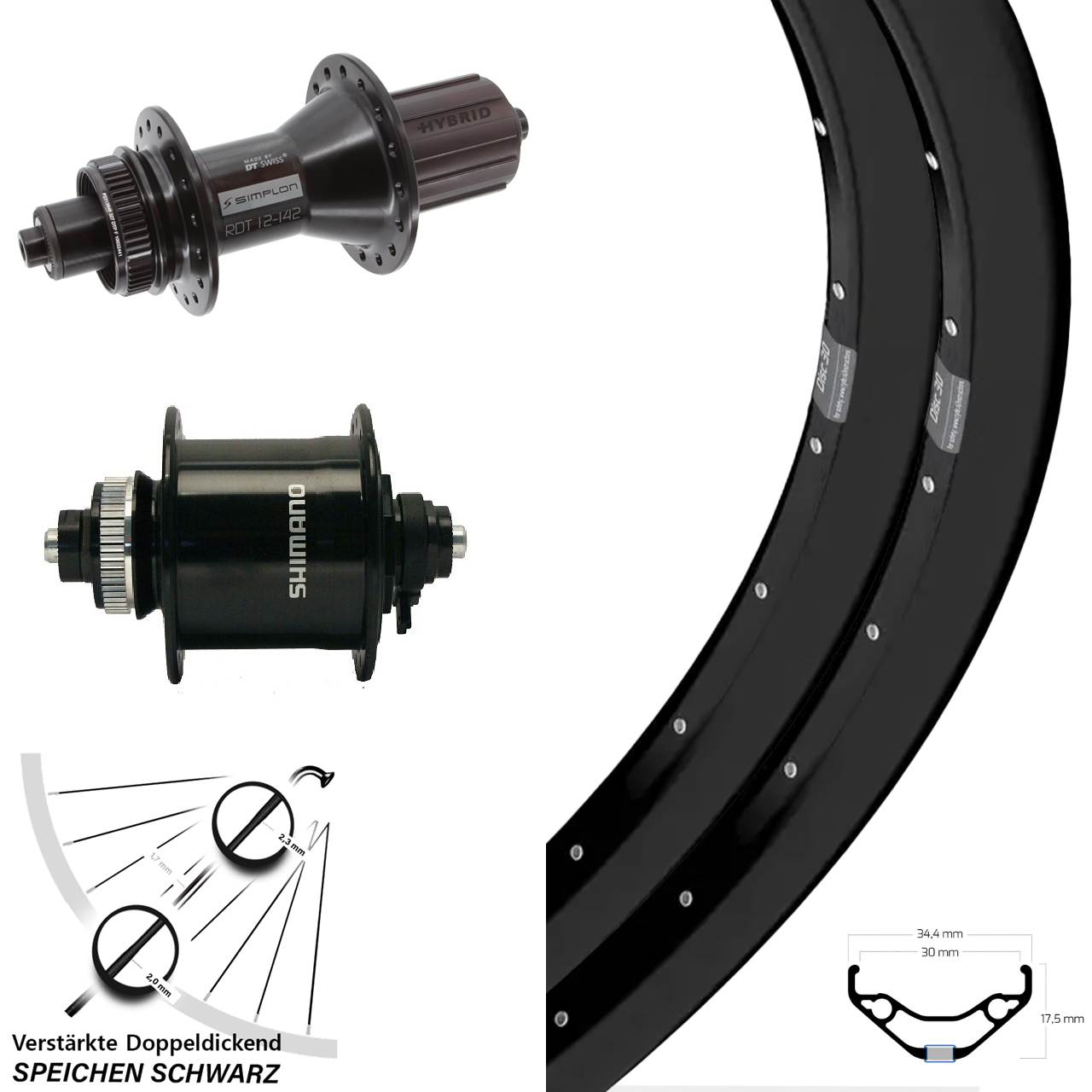 Ryde Disc 30 DT Swiss 370 Hybrid DH-UR700 27,5 Zoll Centerlock Laufradsatz QR 8-11 fach HG