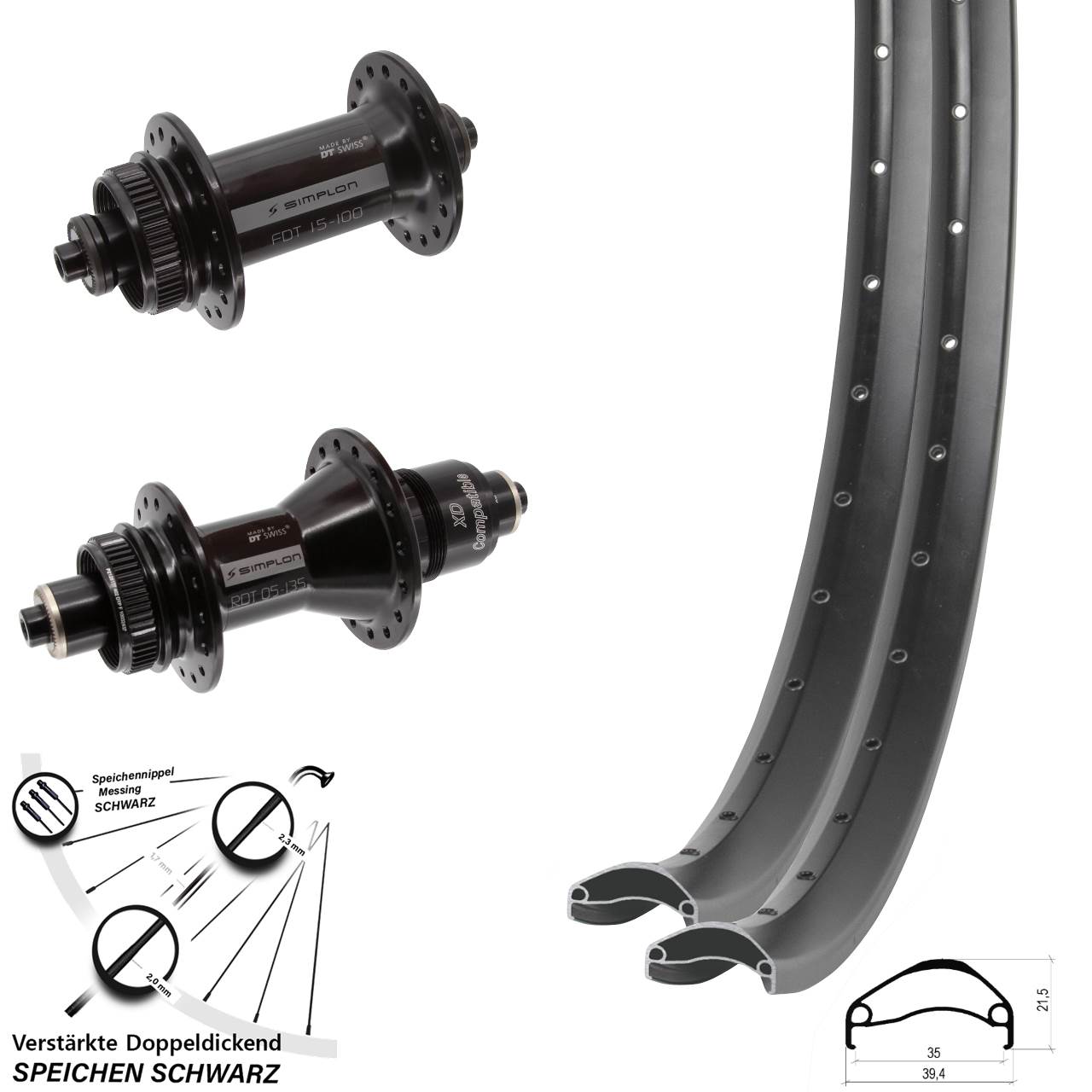Ambrosio E35 DT Swiss 370 27,5 Zoll Disc Laufrad-Satz für Schnellspanner XD