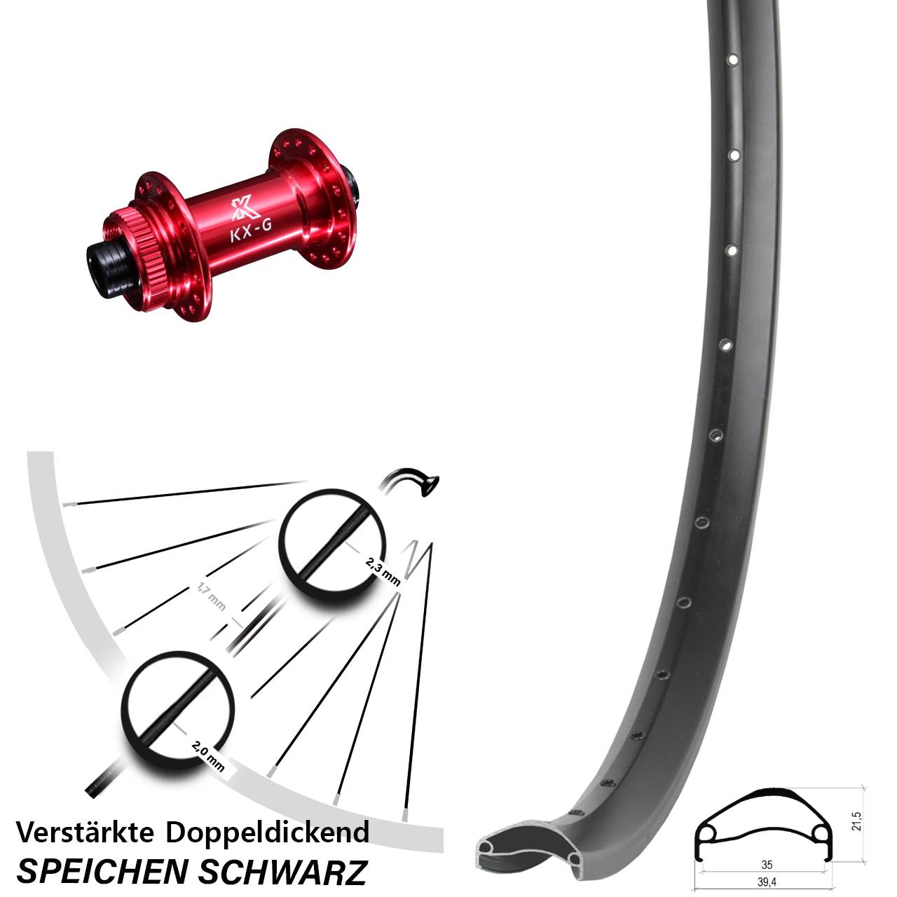 29 Zoll Ambrosio E35 KX-G rot Vorderrad Centerlock 15x100