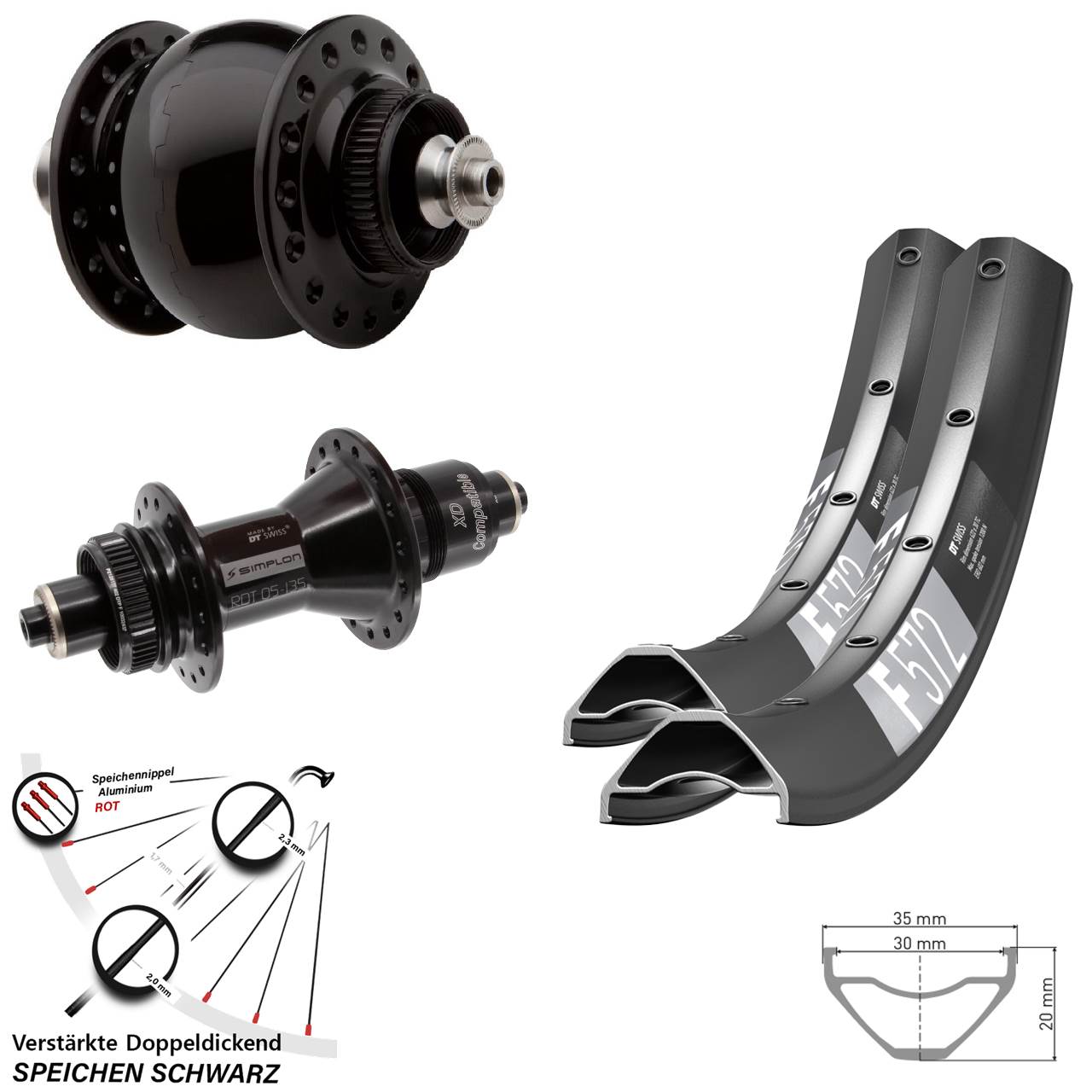 DT Swiss F572 370 SON 28 29 Zoll Disc Laufrad-Satz für Schnellspanner SRAM XD