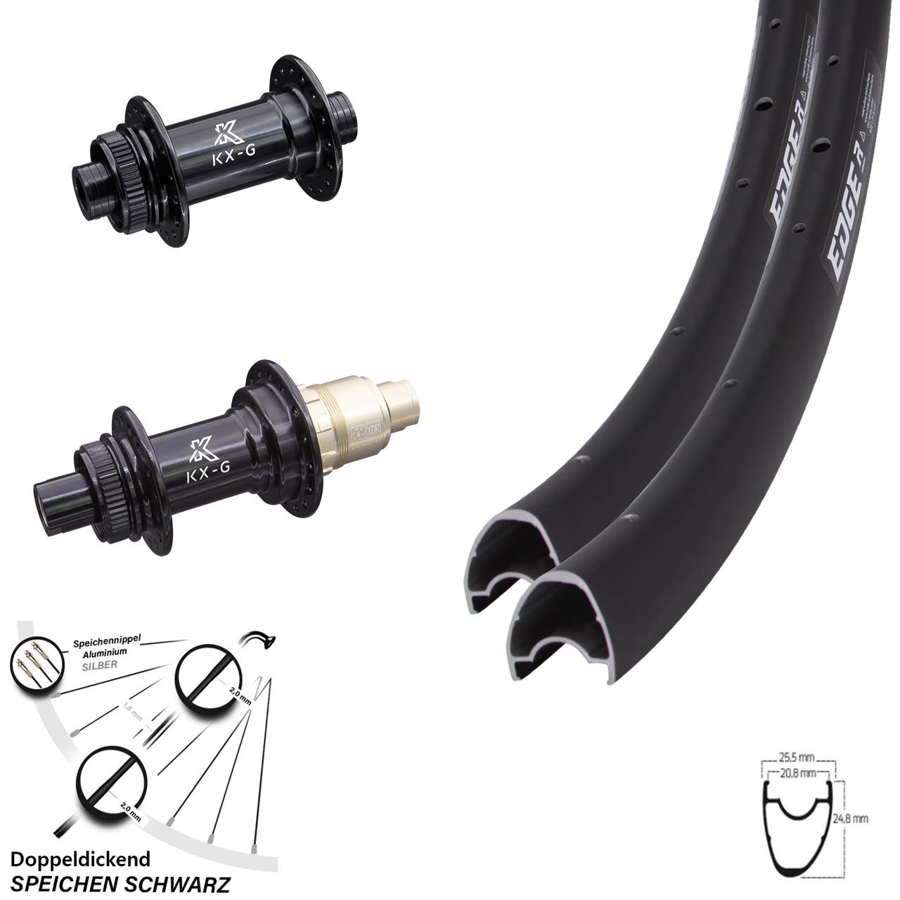 28 Zoll Ryde Edge R25 OS KX-G Laufradsatz Centerlock 15x100 12x142 XDR 11-12 fach