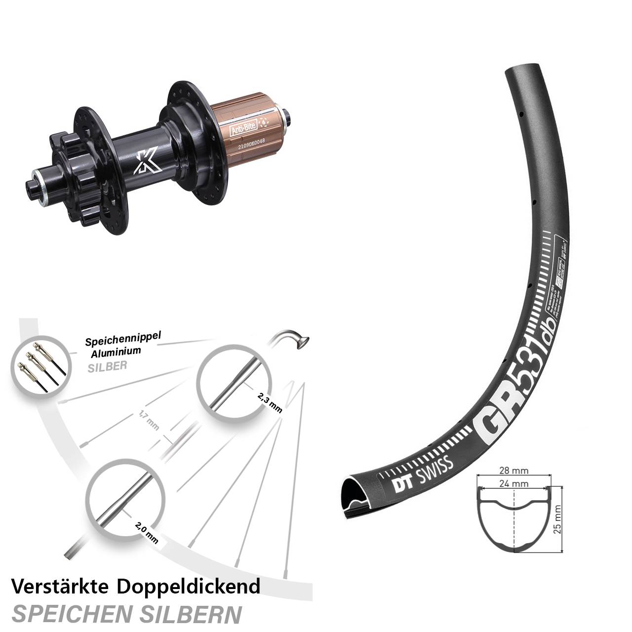 28 Zoll DT Swiss GR 531 KX-M Disc Laufrad QR 8-12 fach HG