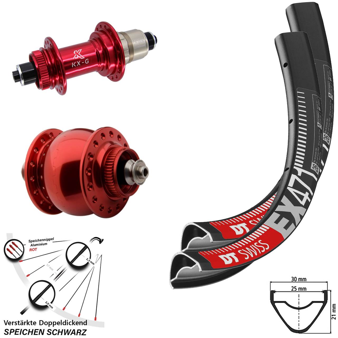 DT Swiss EX 471 KX-G rot SON 28 27,5 Zoll Disc Laufrad-Satz für Schnellspanner XDR