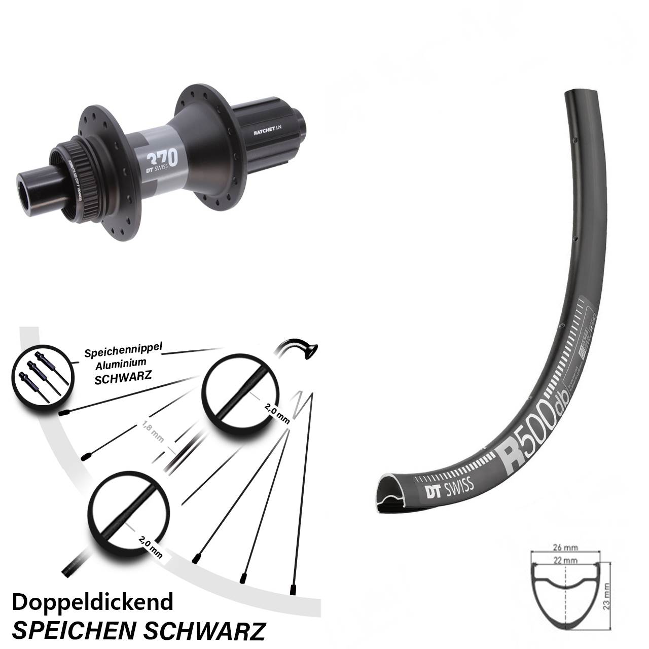 Centerlock Hinterrad 12x142 28-29 Zoll DT Swiss R 500-370 11-12 fach HG