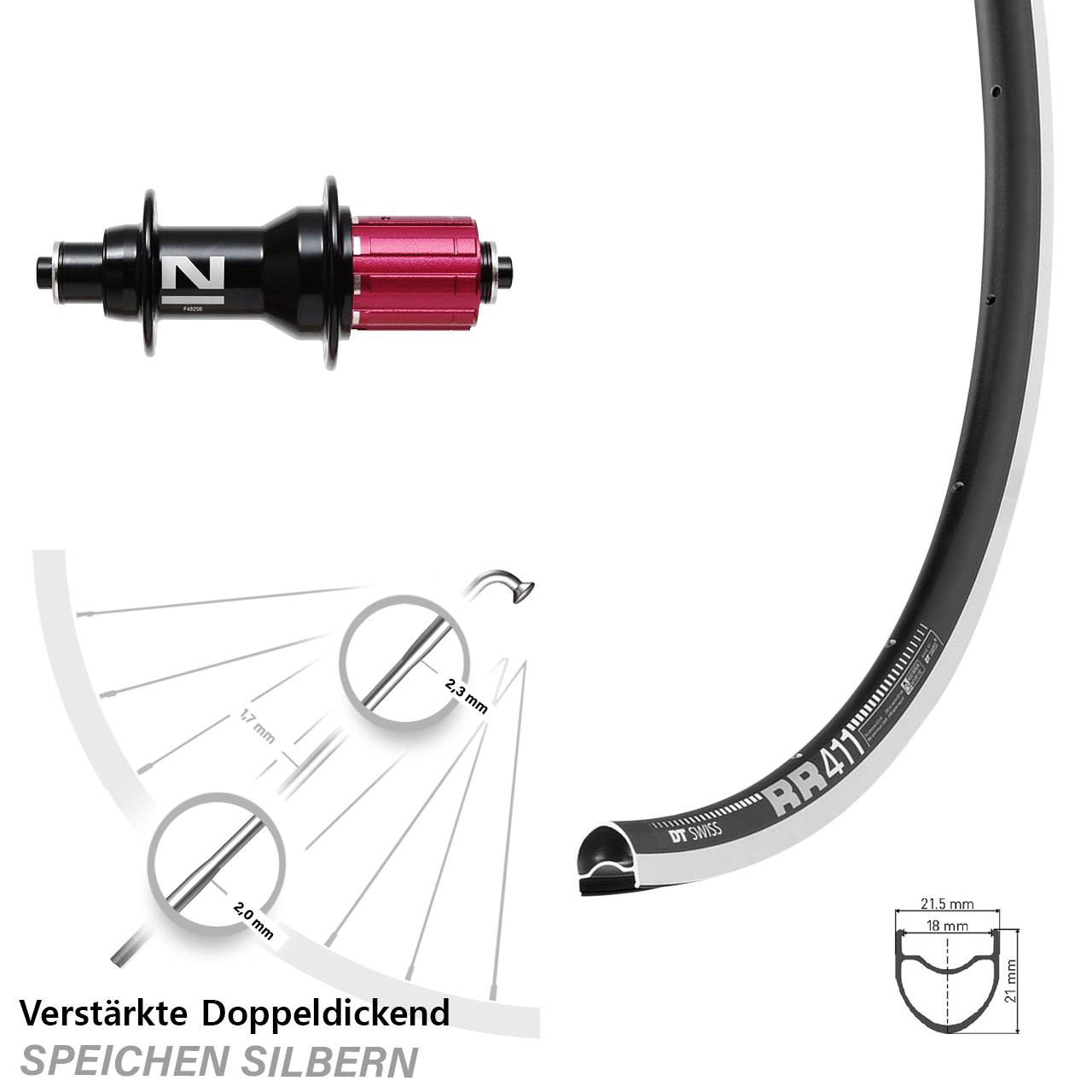 DT Swiss RR 411 Novatec F482SB 28 Zoll Hinterrad QR 8-12 fach